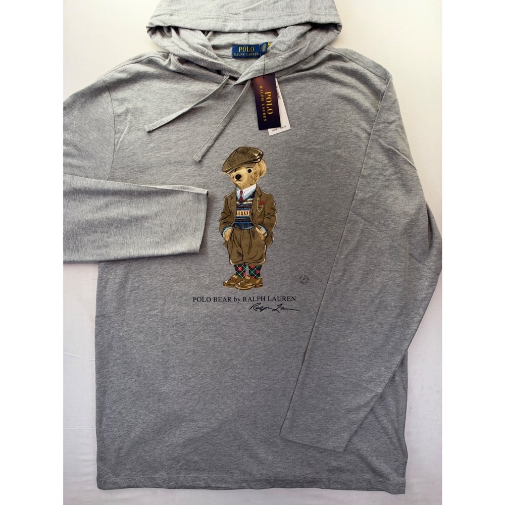 Polo Ralph Lauren Grey Polo Bear Hooded T-Shirt Mens Size LT NWT 711853354005